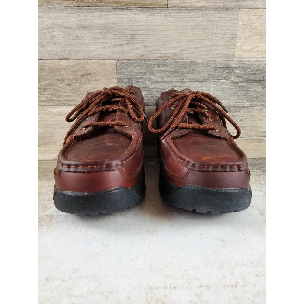 Florsheim Polaris Mens Work Shoes Sz 9 D Brown Leather Composite Moc Toe Oxford